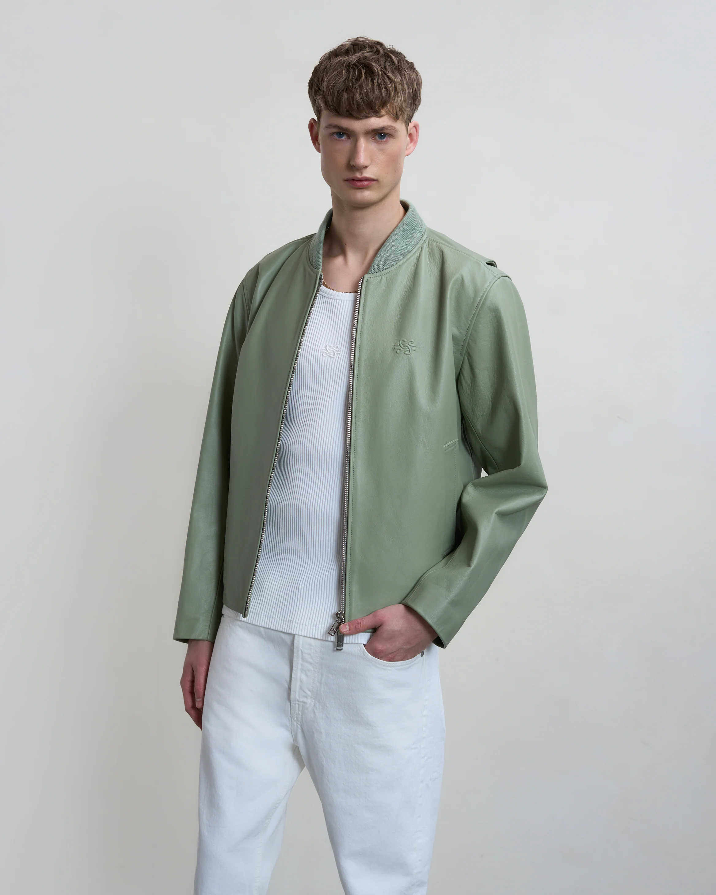 Leather Bomber Jacket Tea