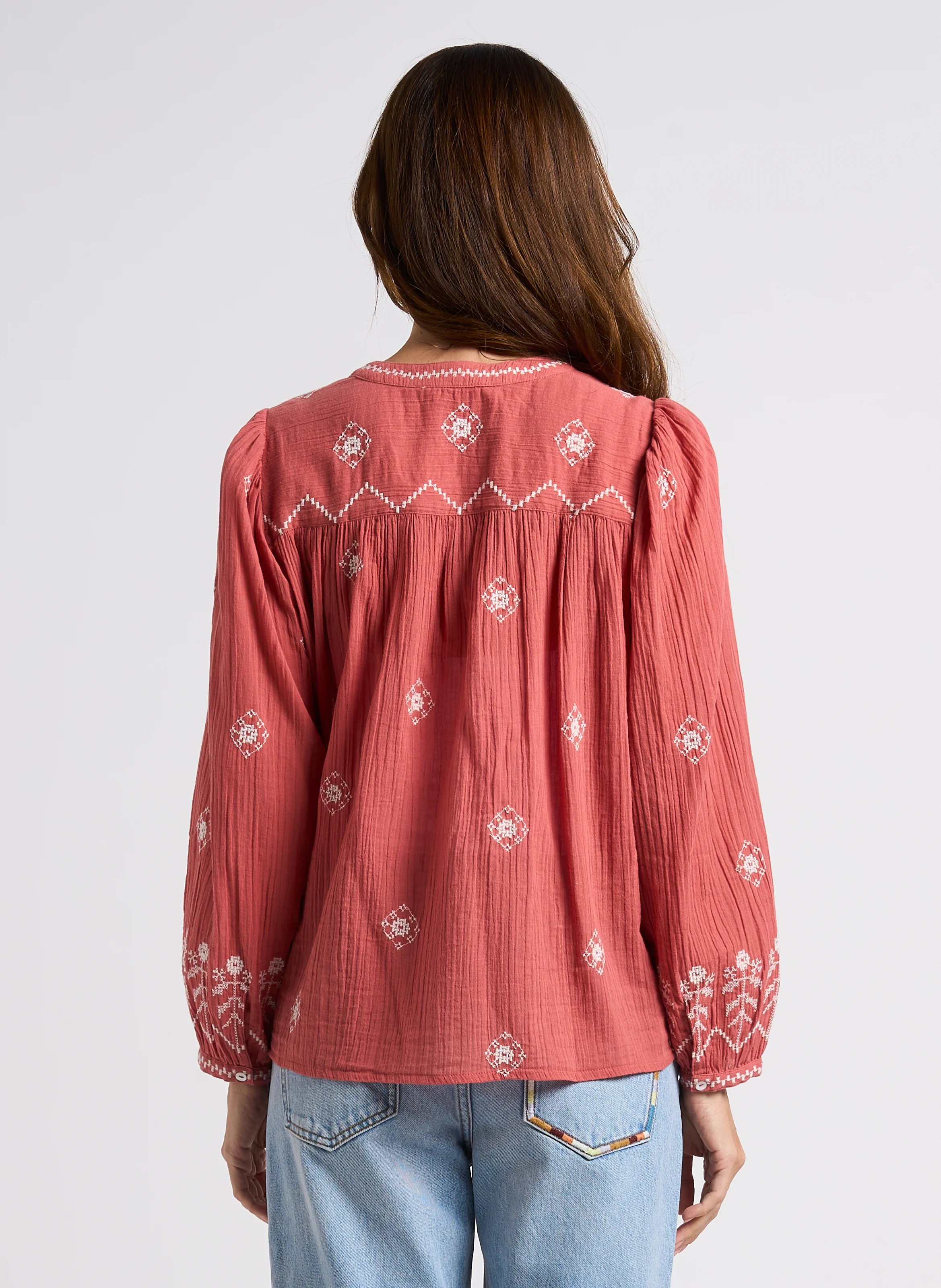 DUHA - Blouse droite brodée en coton | Rose