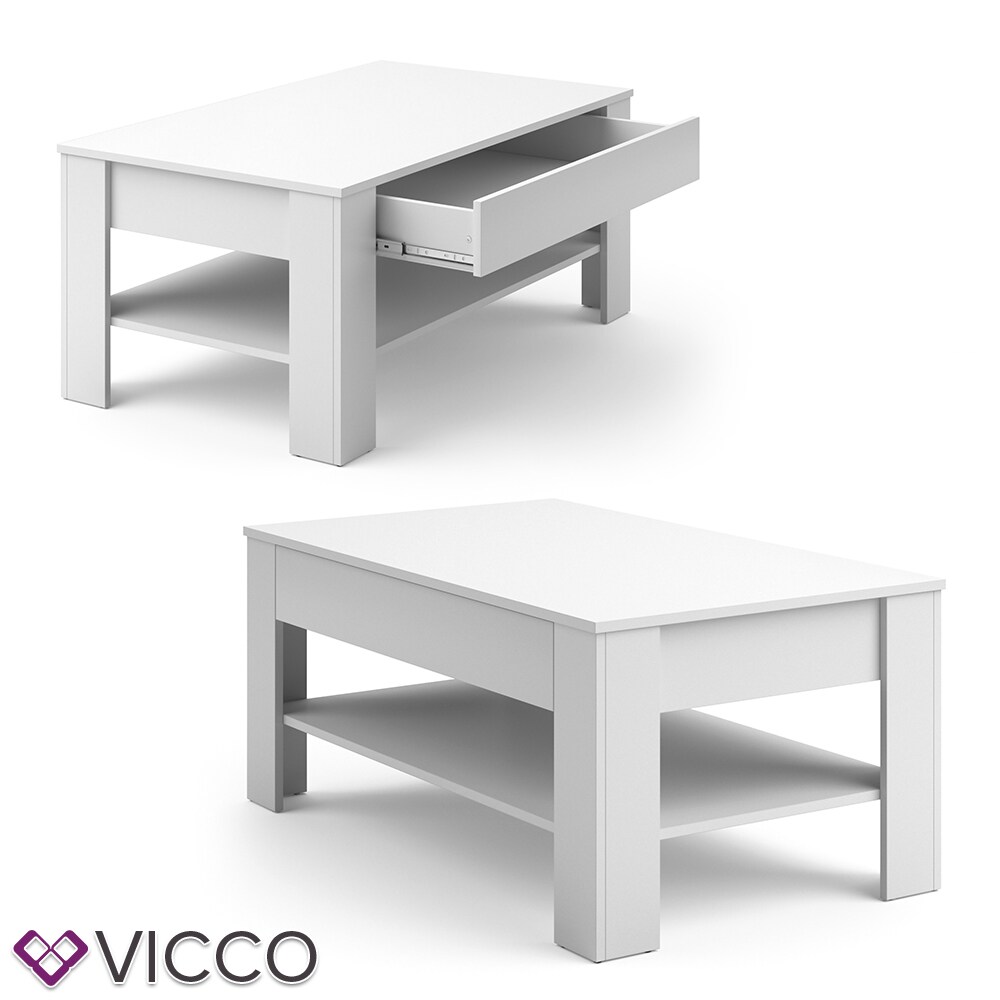 Vicco Couchtisch mit Schublade Beistelltisch Kaffeetisch 110 x 65 cm Weiß