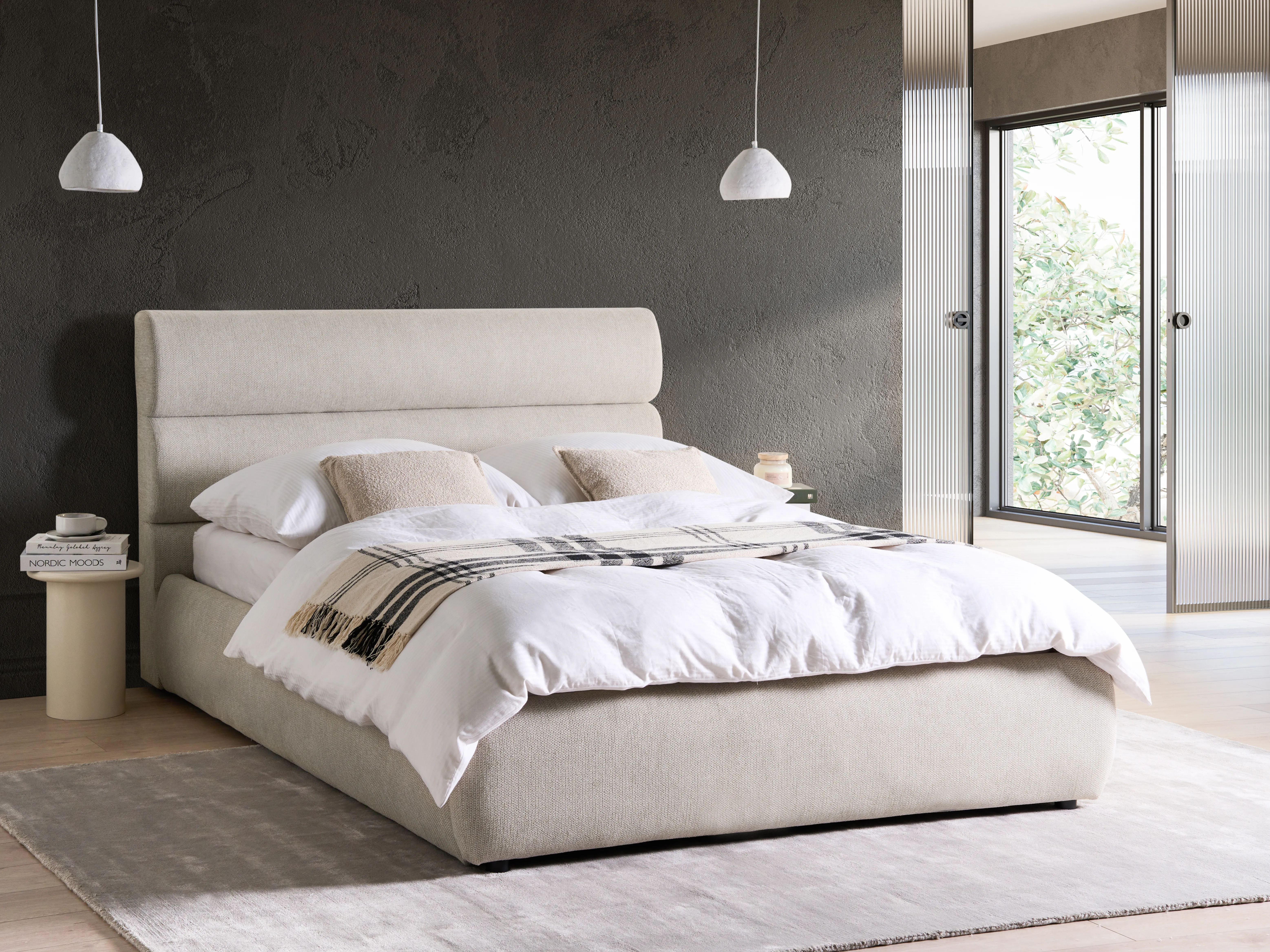 Bed met opbergruimte Kunstlinnen BONIFACIO 140 x 200 cm Grijs