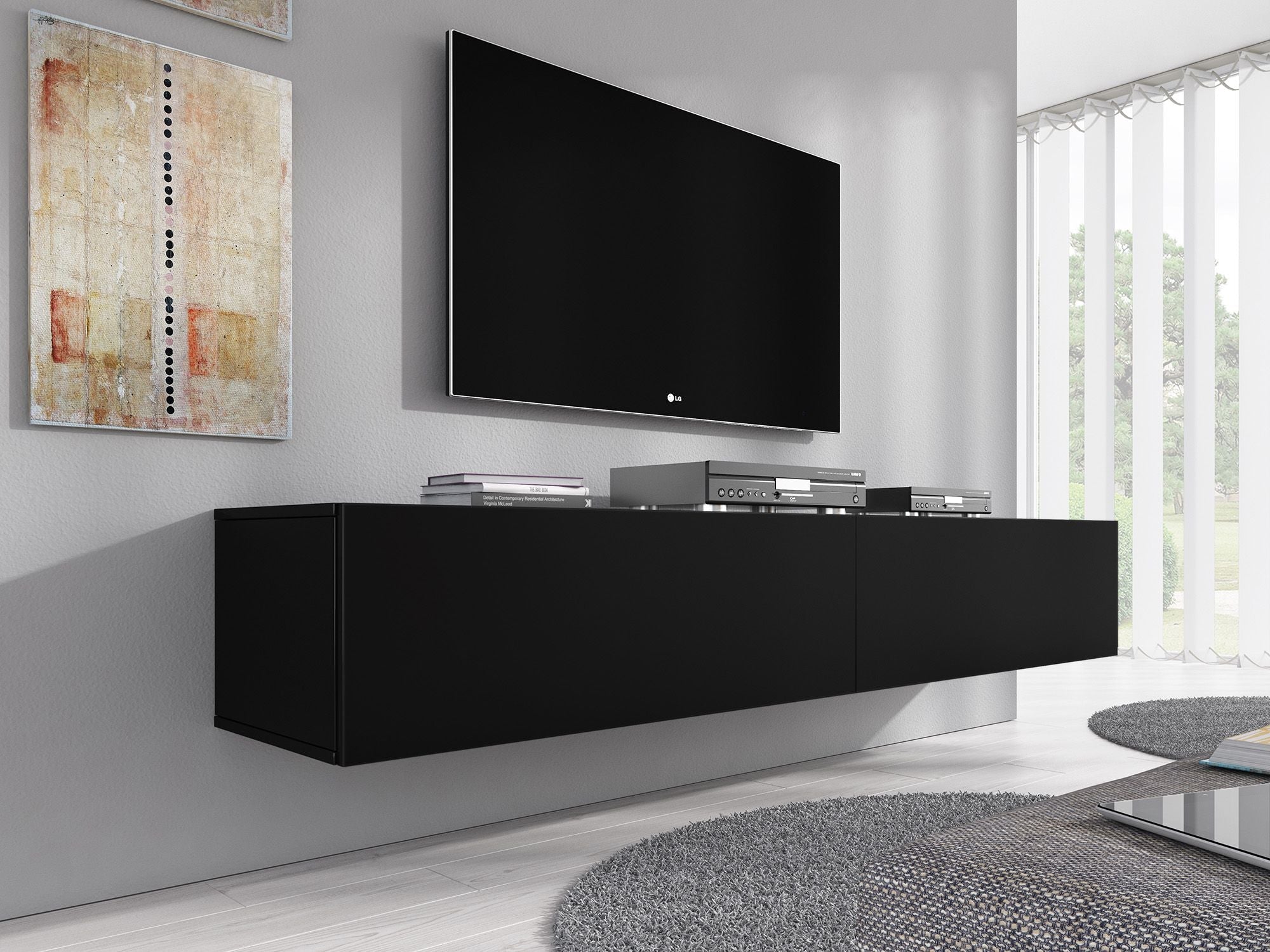 Meubella - TV-Meubel Flame XL - Mat Zwart - 180 cm