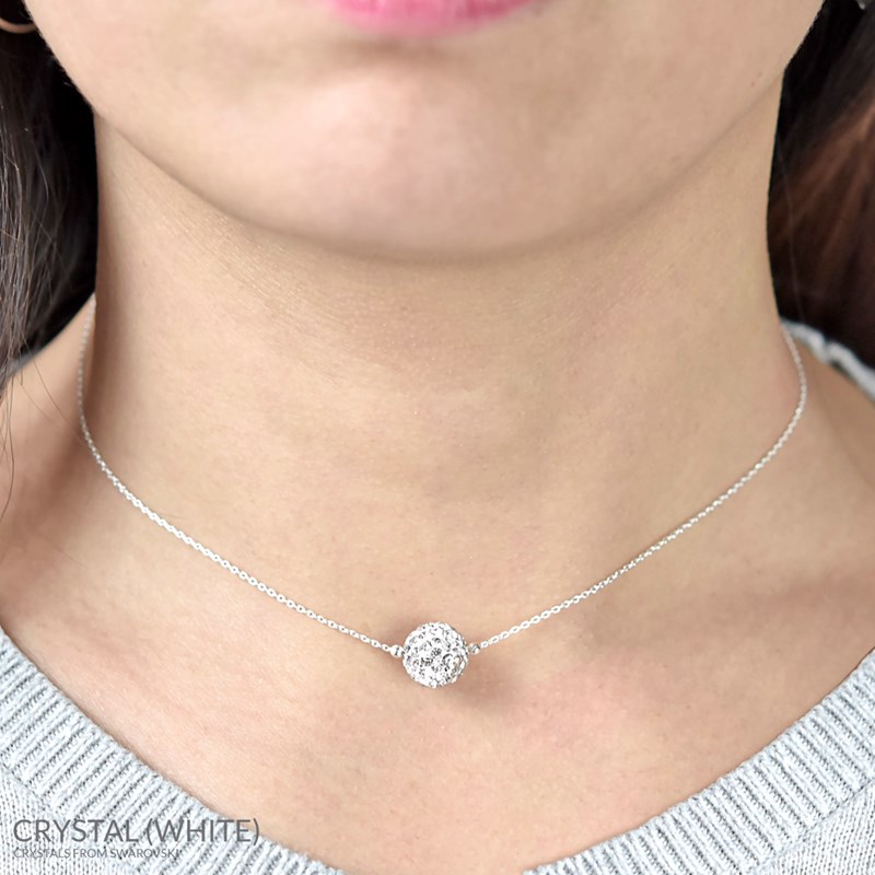 Collier ras du cou en argent 925 rhodié orné de cristaux Swarovski avec boule crystal noire