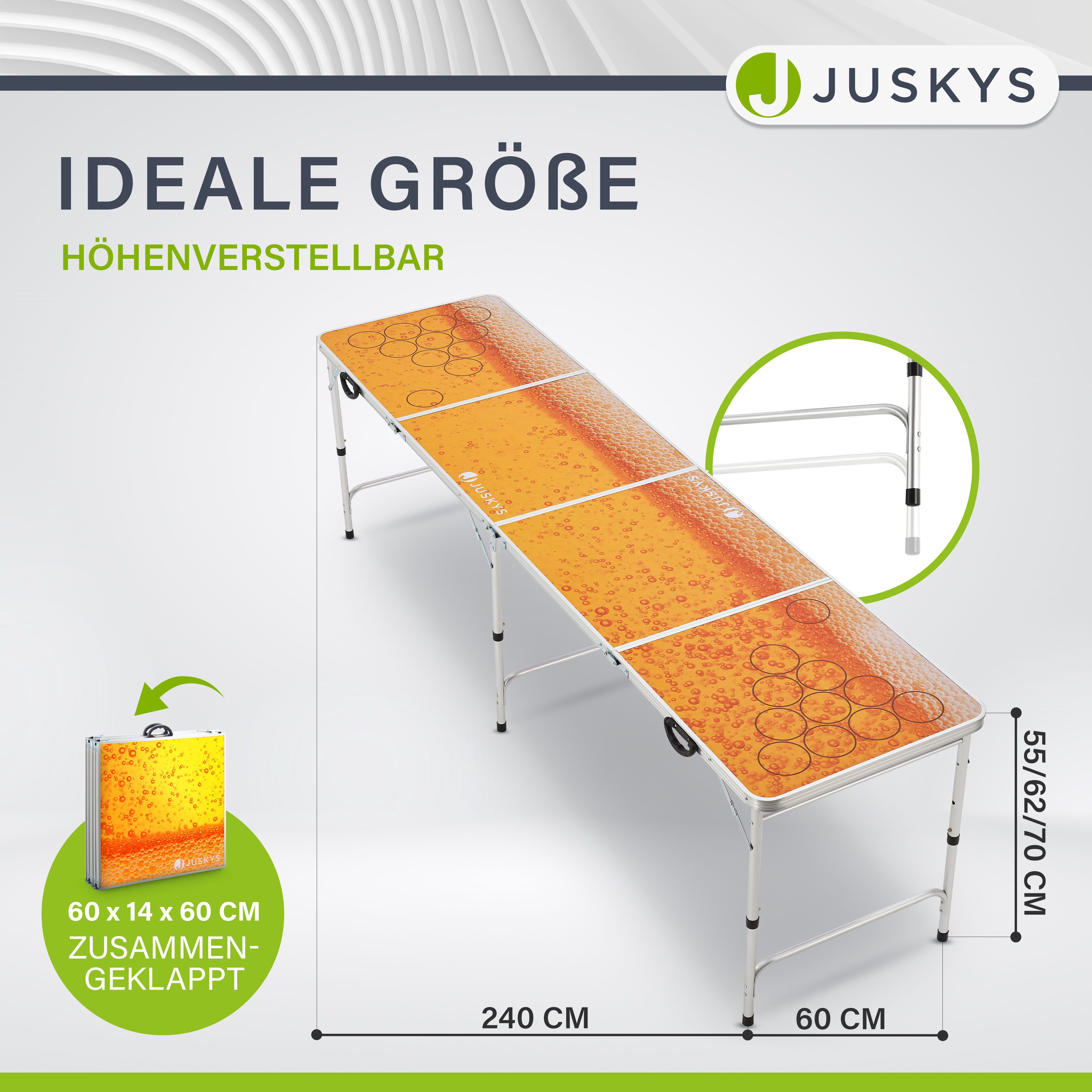 Juskys Beer Pong Tisch Piwo - Bier Trinkspiel Set Becher Bälle - Gelb, Orange