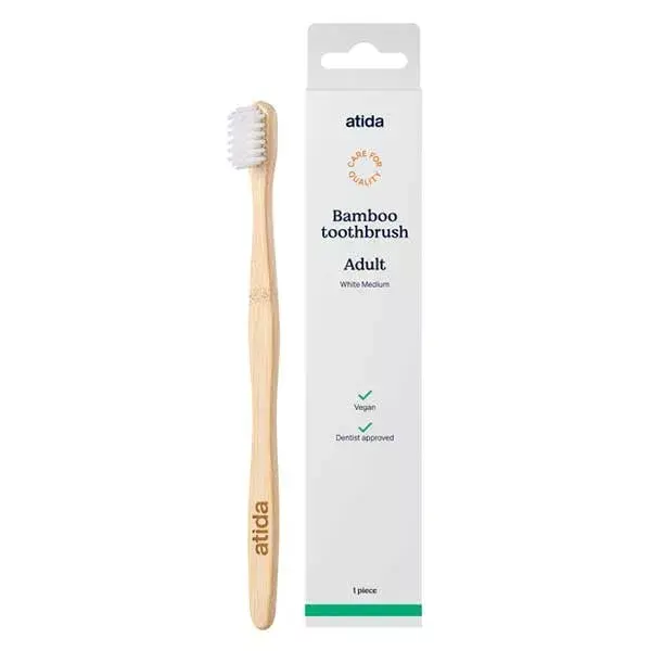 Atida Bucco-Dentaire Brosse à Dent Bambou Adulte Medium Blanc lot de 2