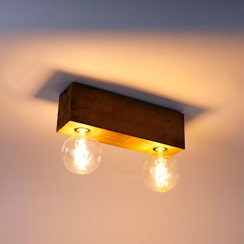 Landelijke plafondspot vintage hout 2-lichts - Bloc