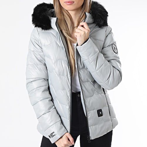 Doudoune Chauffante Capuche Fourrure Femme Val Thorens Gris Noir
