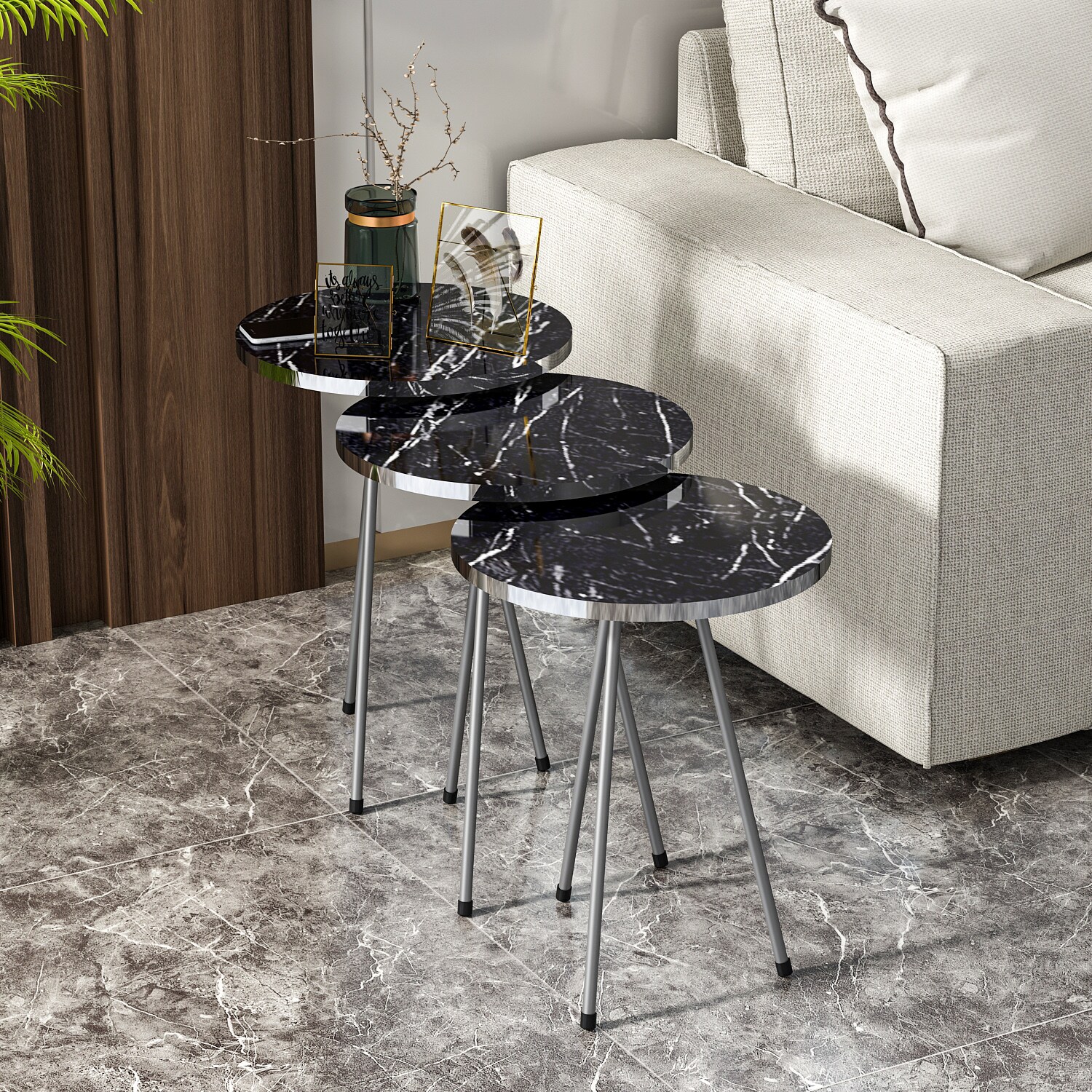 Beistelltisch 3er Set Marmoroptik Schwarz 21796177