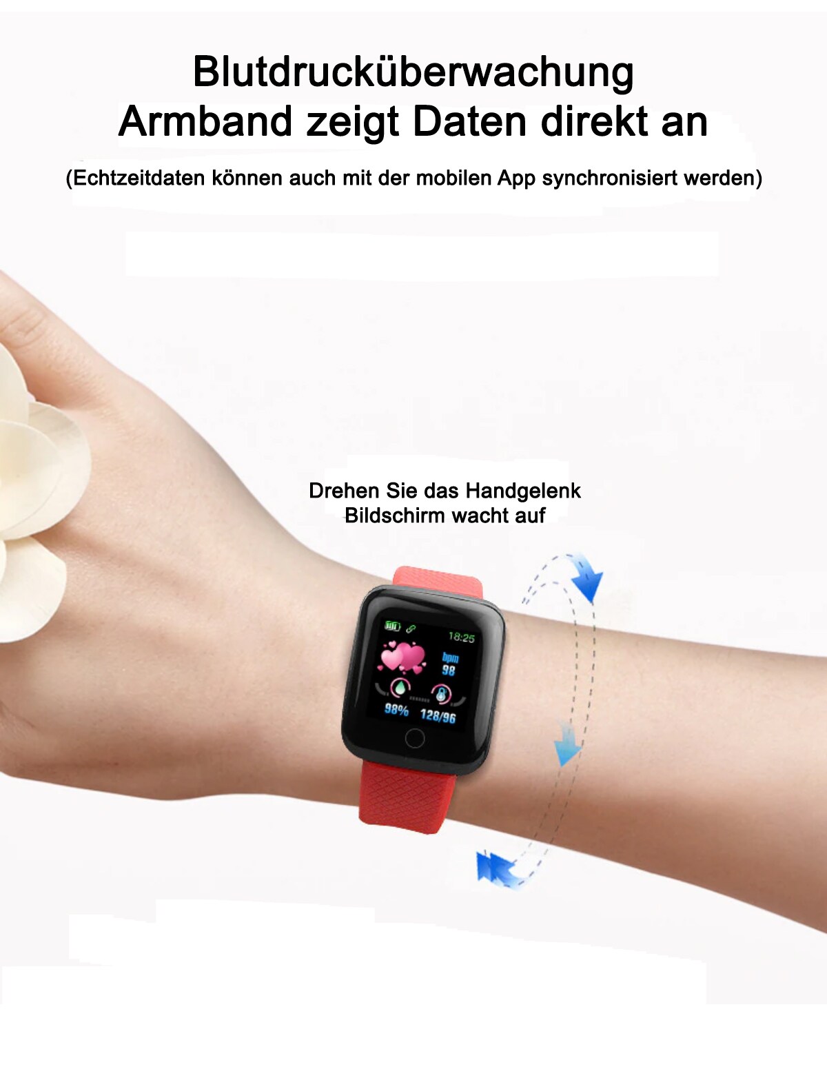 TPFNet Smart Watch / Fitness Tracker IP67 - Silikon Armband - Android & IOS - Rot