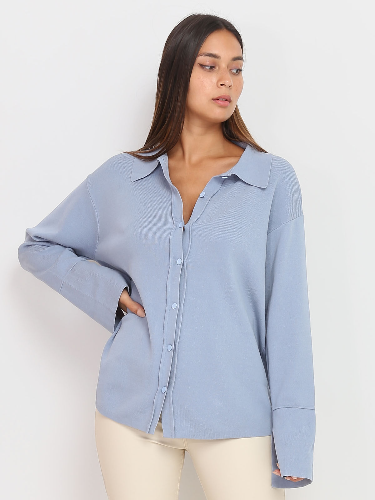 Gilet à col chemise- Bleu clair