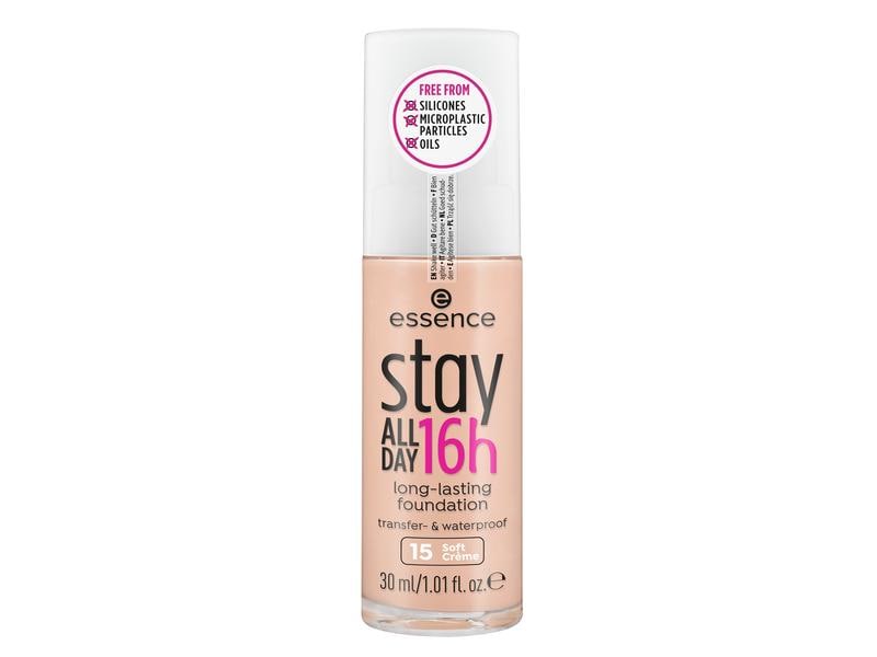 essence Foundation Stay All Day 16 h Long-Lasting 15 Soft C Wasserfestes Make-up in hochwertigem Glasflakon mit super softer Textur