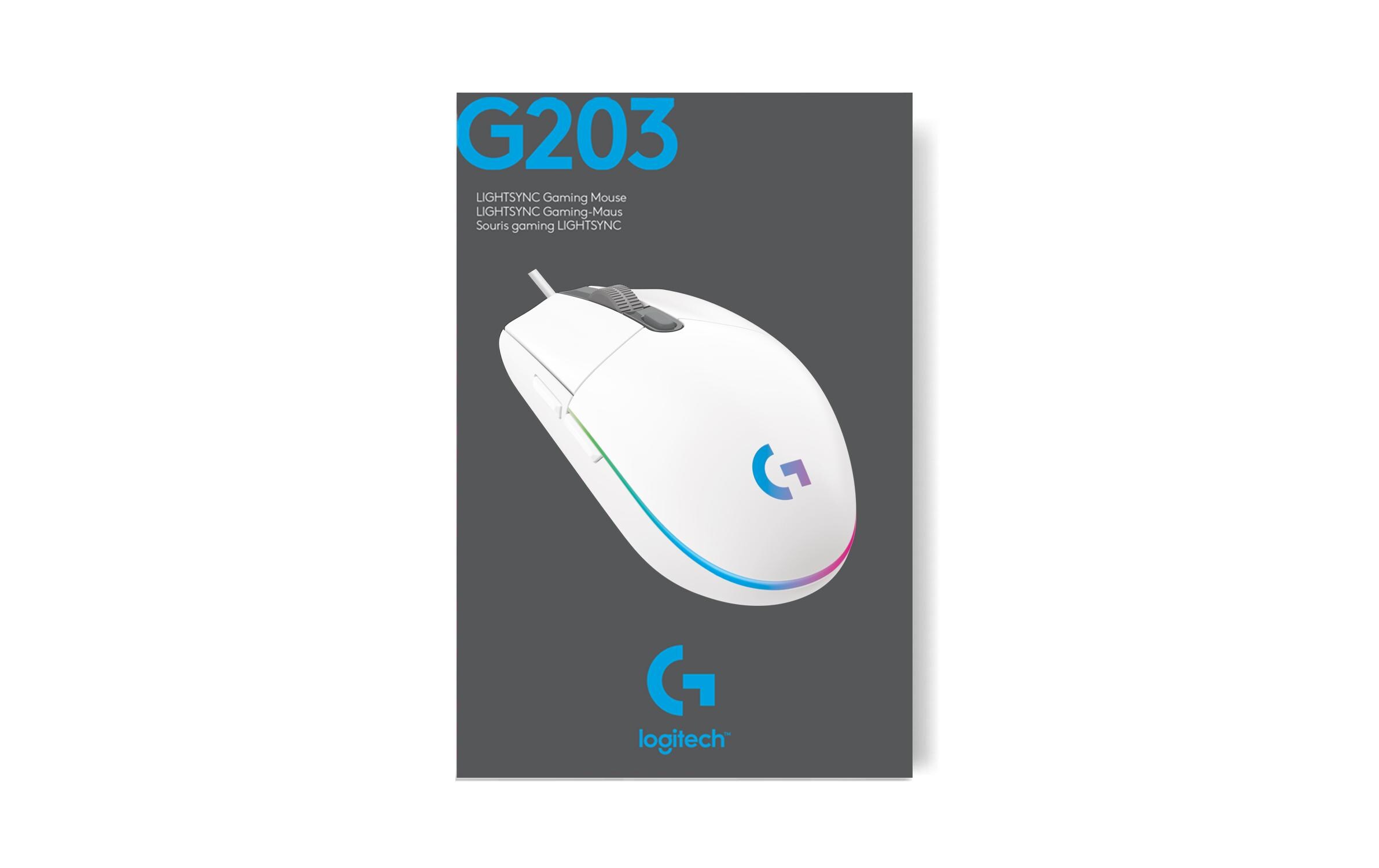 Gaming-Maus G203 Lightsync WeissReaktionsschnelle und leichte USB-Gamingmaus