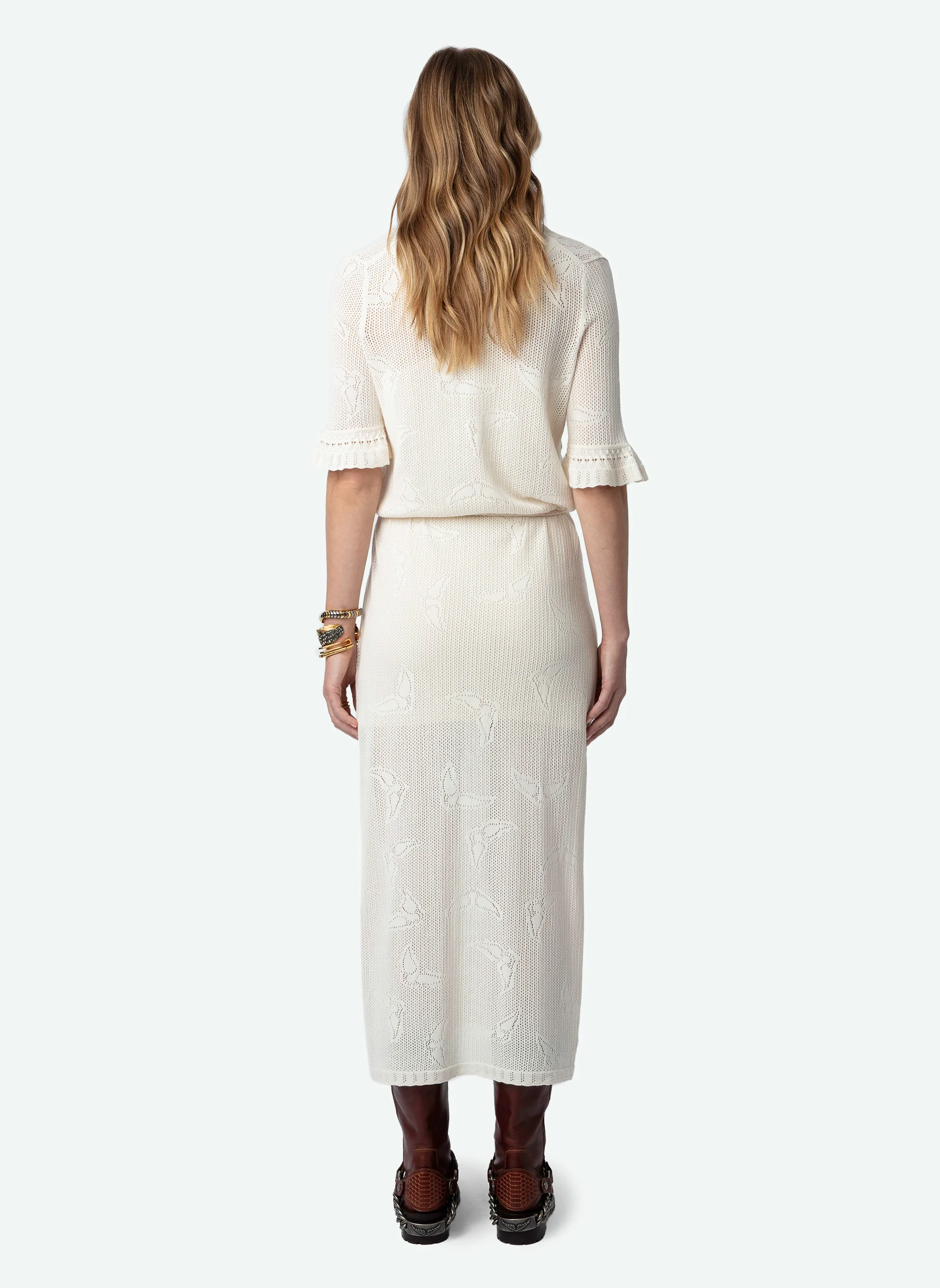 SALMY - Robe longue en maille pointelle de coton bio | Blanc