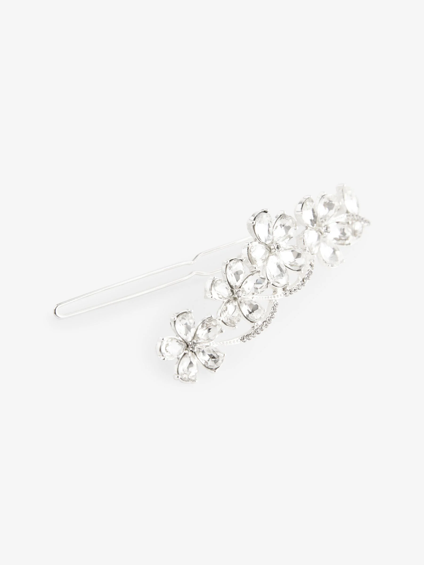 Zilverkleurig - Barrette haarspeld met glitterbloem voor bruiden