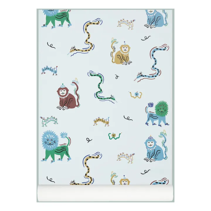 Nofred Papier-peint Monkey Fun - Marie Assénat x Nofred | Bleu ciel