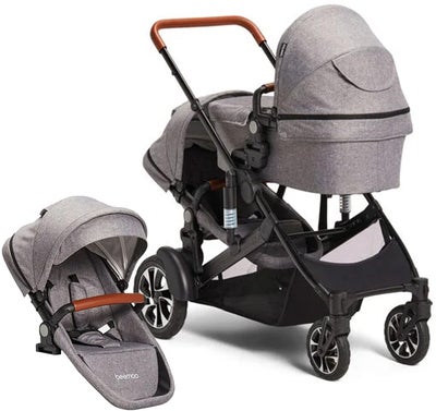Beemoo Maxi 4 Twin Søskenvogn inkl. Søskensete, Grey Melange/Black