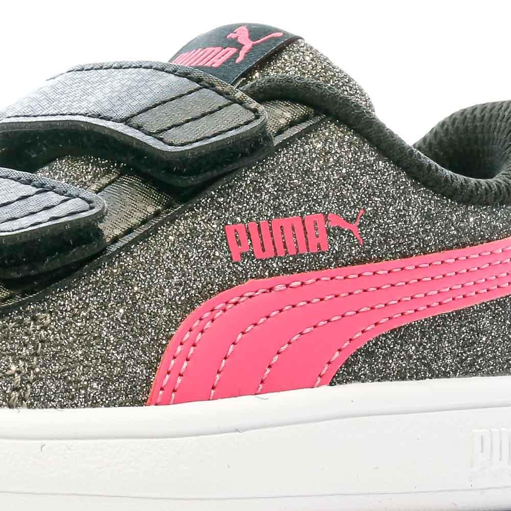 Puma Baskets Grises à paillette Fille Puma Smash Glitz Glam