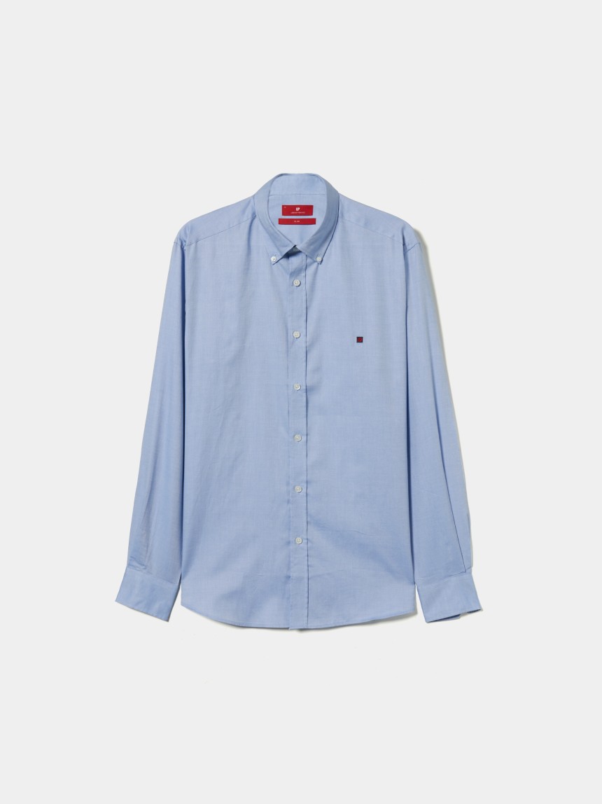 Camisa slim fit de algodão em cor lisa