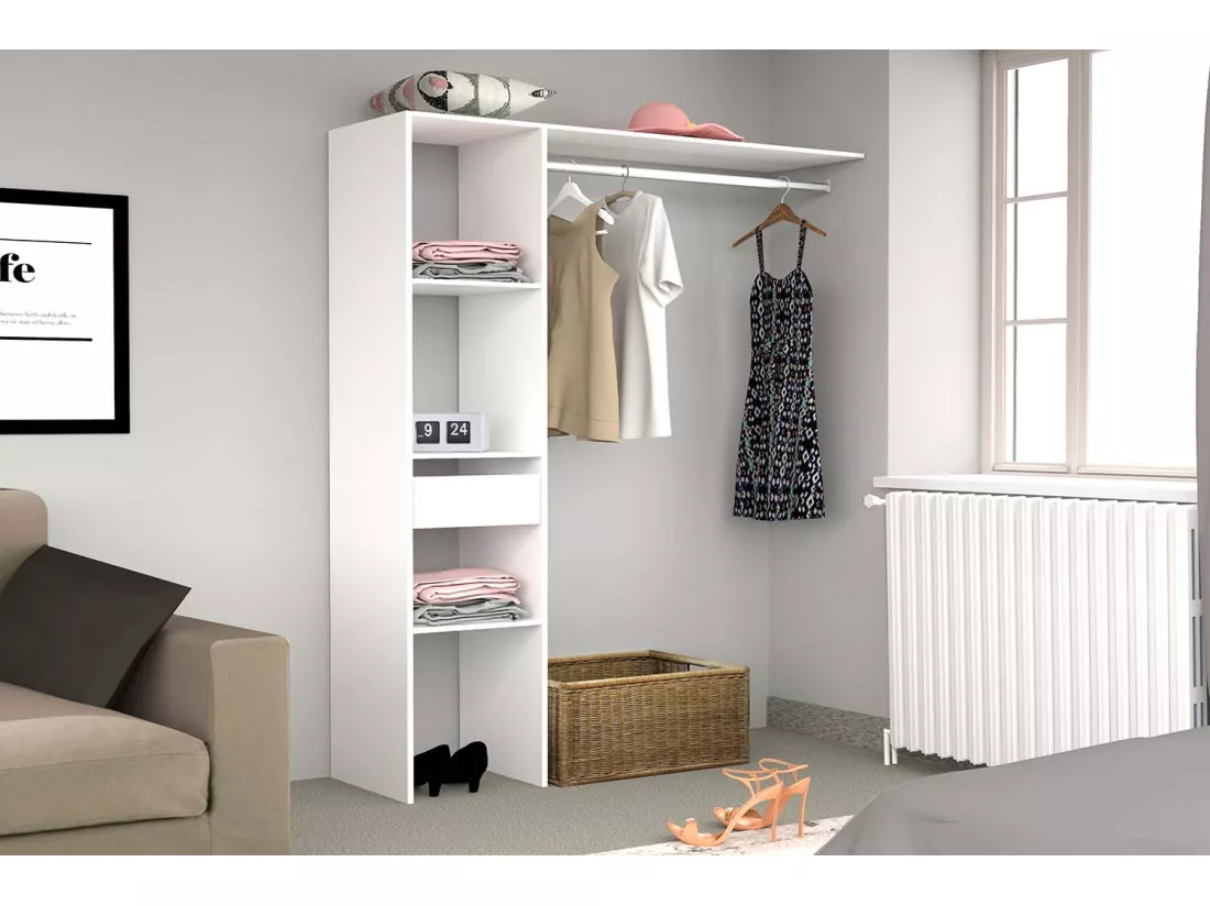 Dressing blanc avec étagères, penderie, tiroir 138x40x180 ELYSEE