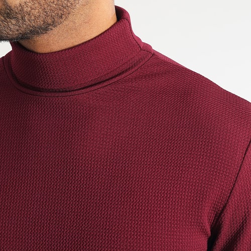 Pull Col Roulé Texturé Waffle 0539 Bordeaux