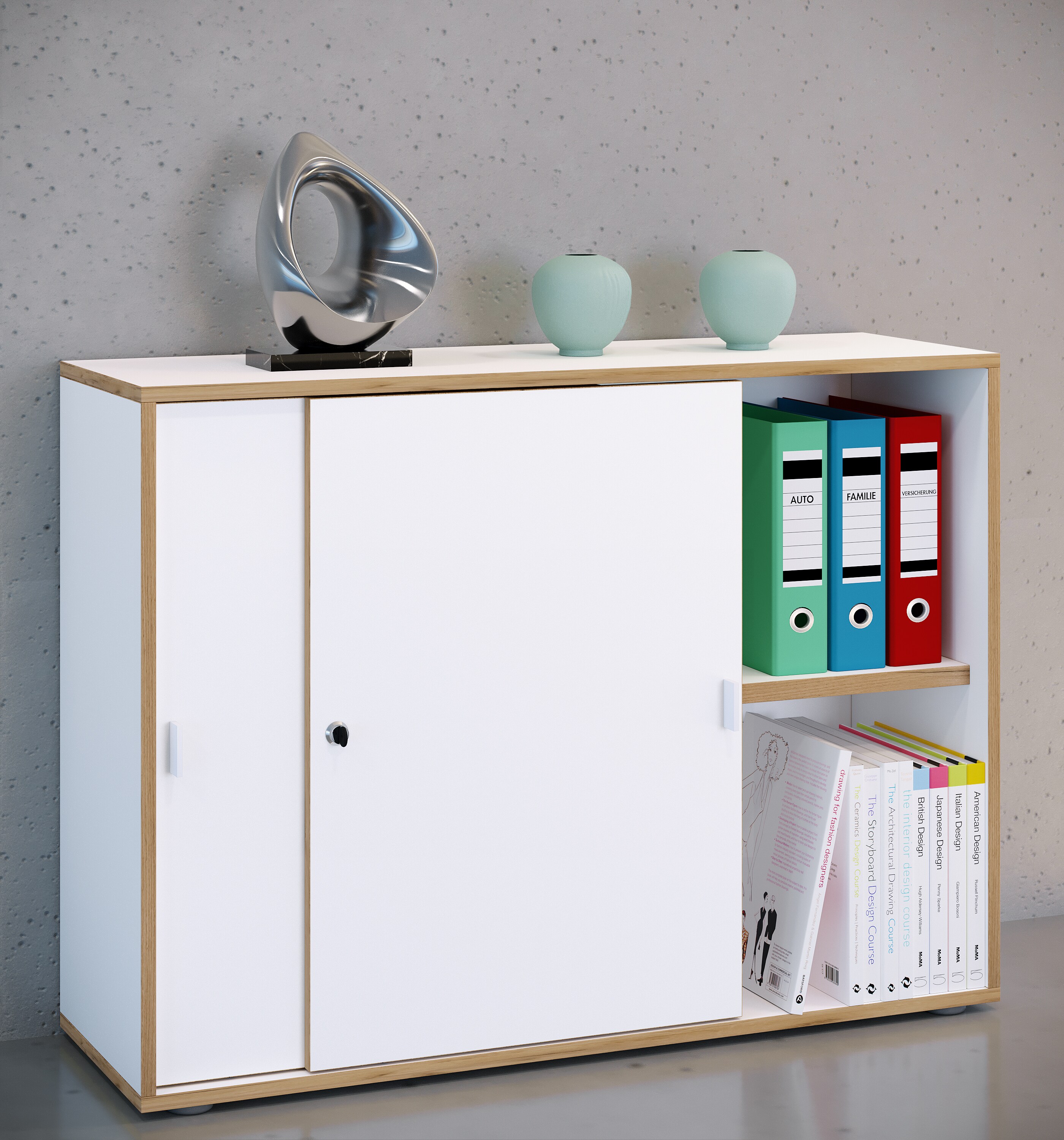 VCM Holz Büroschrank Ordner Aktenschrank Büromöbel Schrank Salia 2-fach Breite 100 cm Schiebetüren