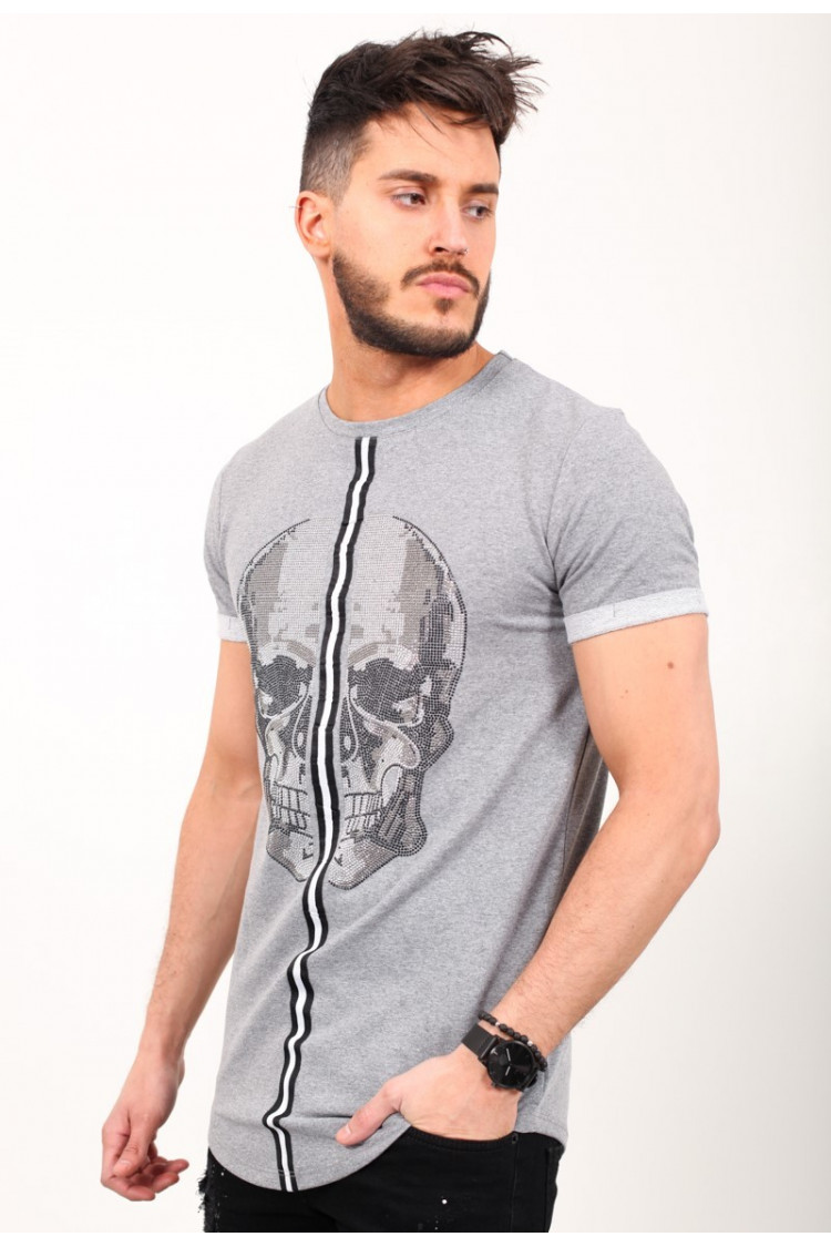 T-shirt tête de mort strass a bande