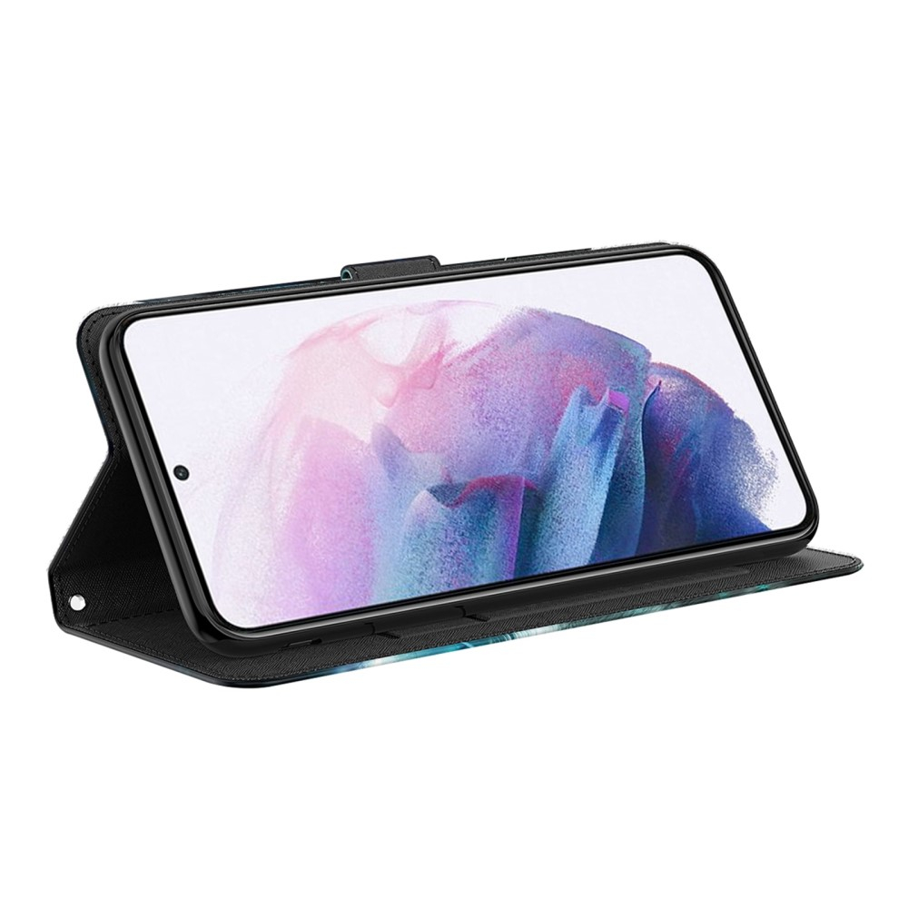 Samsung Galaxy A53 5G Leder Tasche mit Kartenfach   Handschlaufe - Marble Marmor (Blau / Gold)