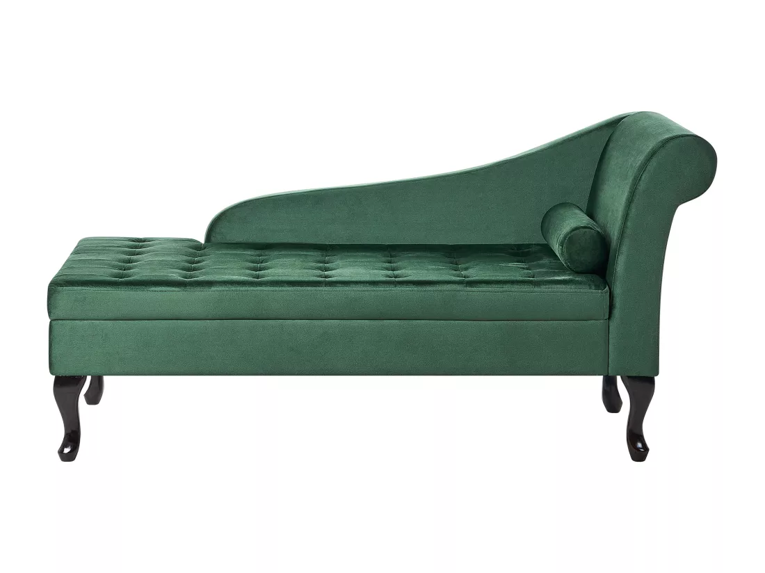 Chaise longue côté droit en velours vert foncé avec rangement PESSAC