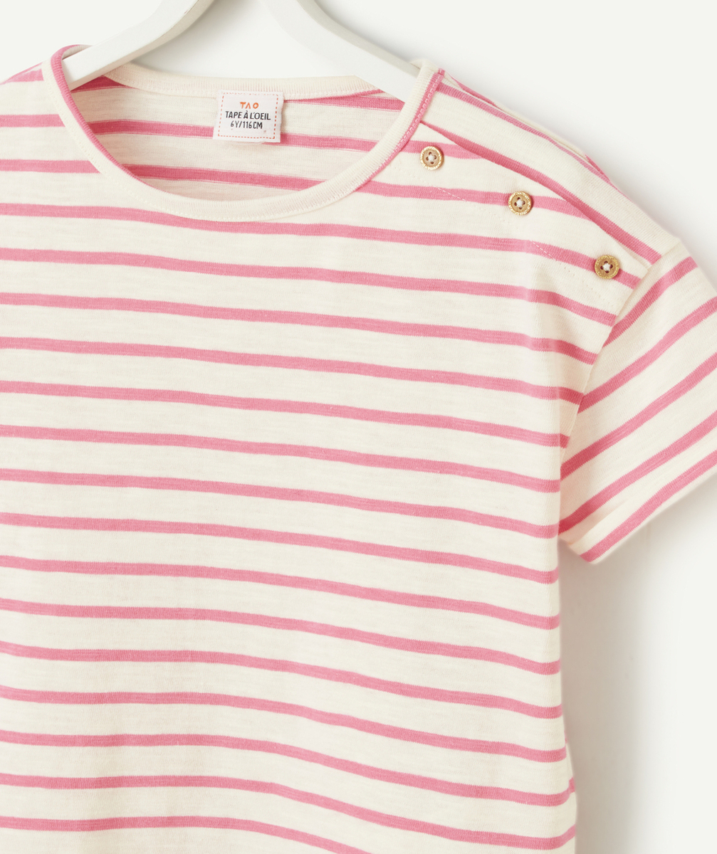 T-SHIRT MANCHES COURTES FILLE EN COTON BIO RAYÉ MARINE