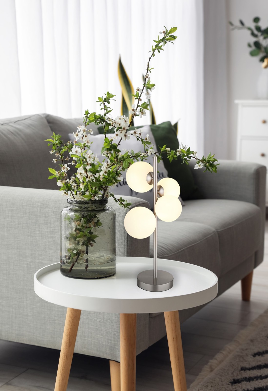 LED-Tischleuchte - nickel matt - opal - 51 cm