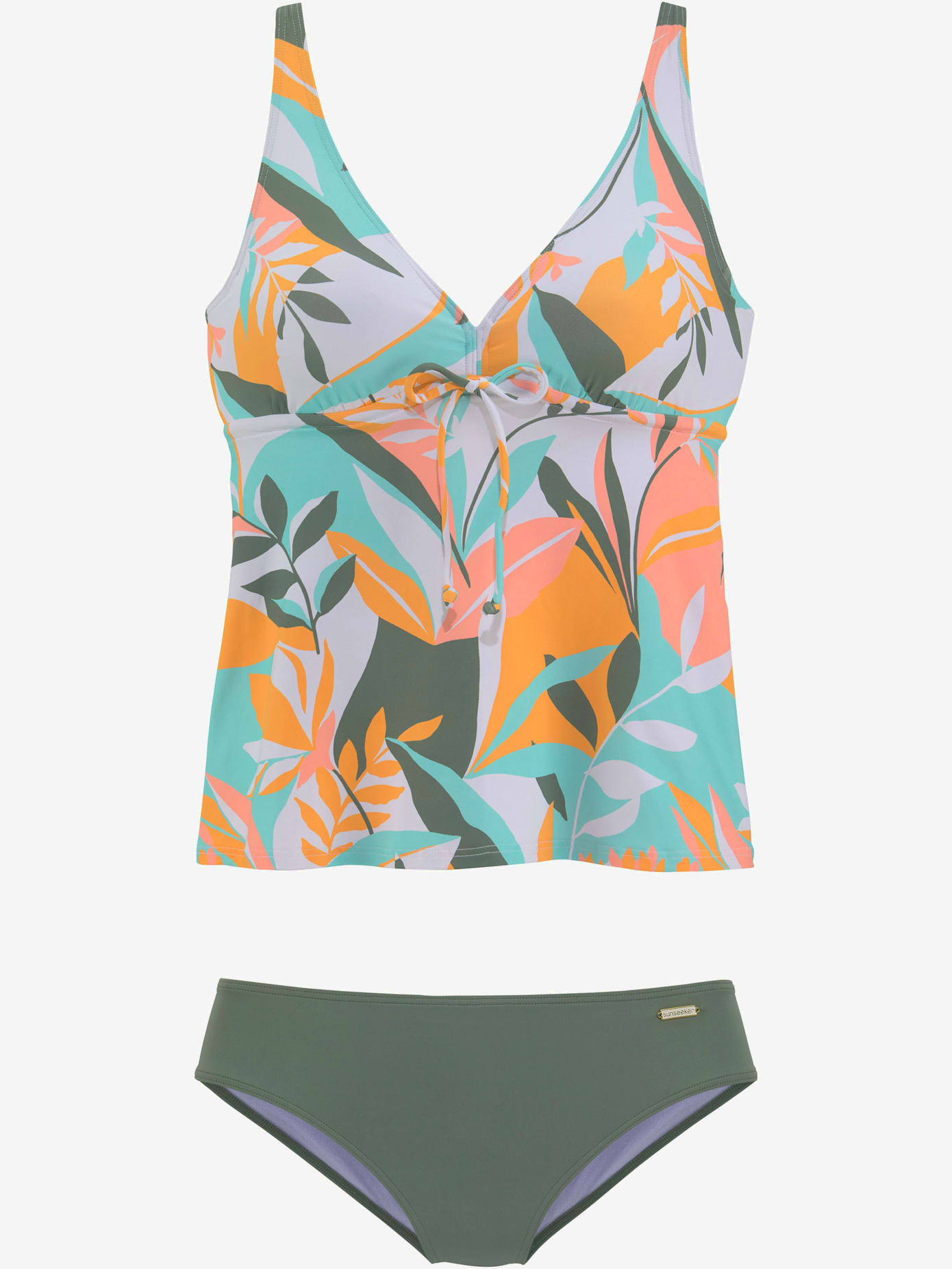 Tankini à armatures imprimé feuilles abstrait