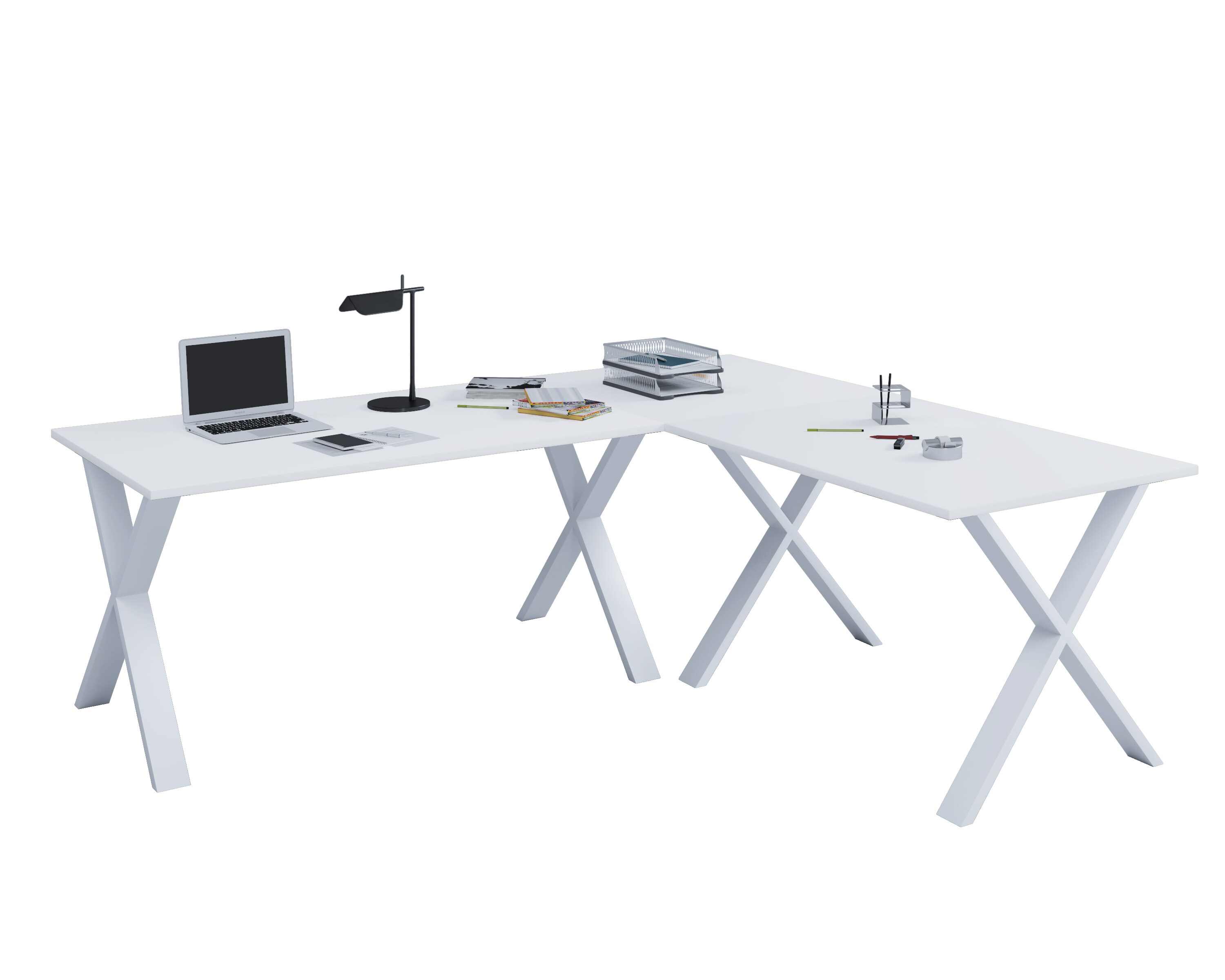 VCM Eckschreibtisch Schreibtisch Computer Winkeltisch Lona 80 X Alu Weiß