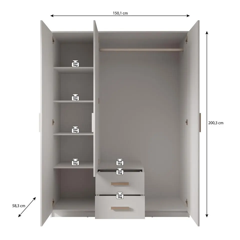 Meubella - Kledingkast Tyko - Wit - 150 cm