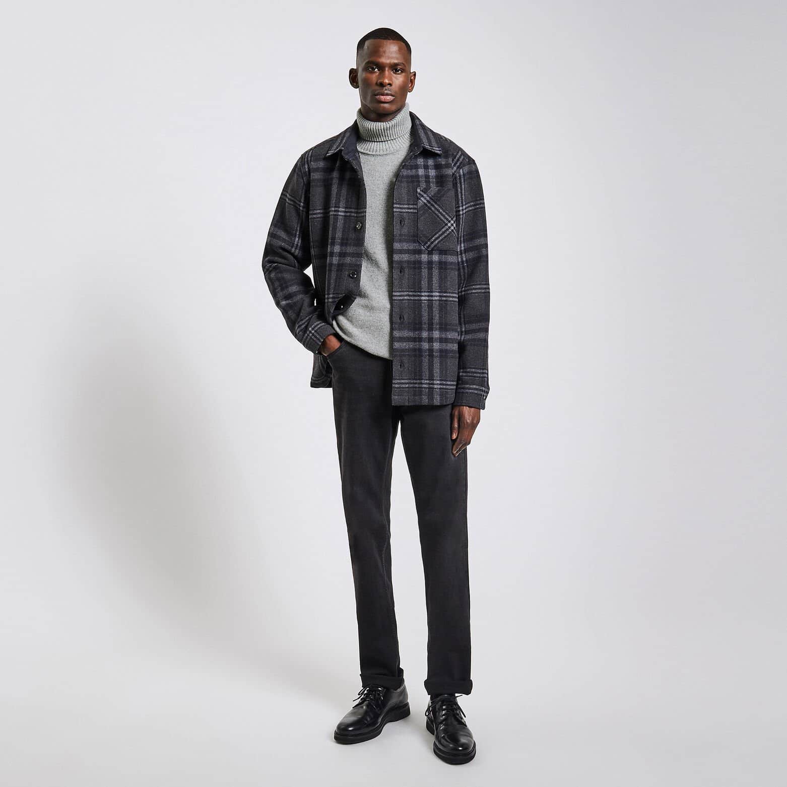 Pull col roulé en laine Gris moyen