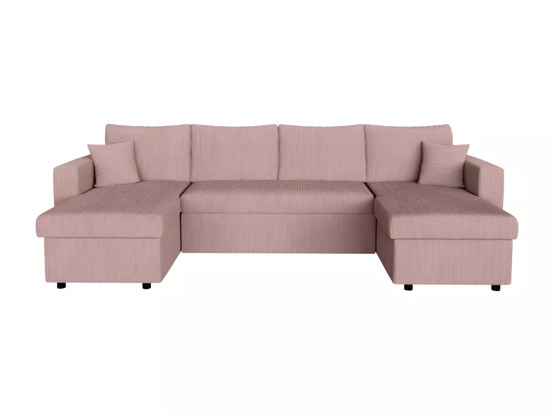 Canapé panoramique 6 places Maria convertible avec 2 coffres en velours côtelé - Rose - L295 x P146 x H81cm - Loungitude
