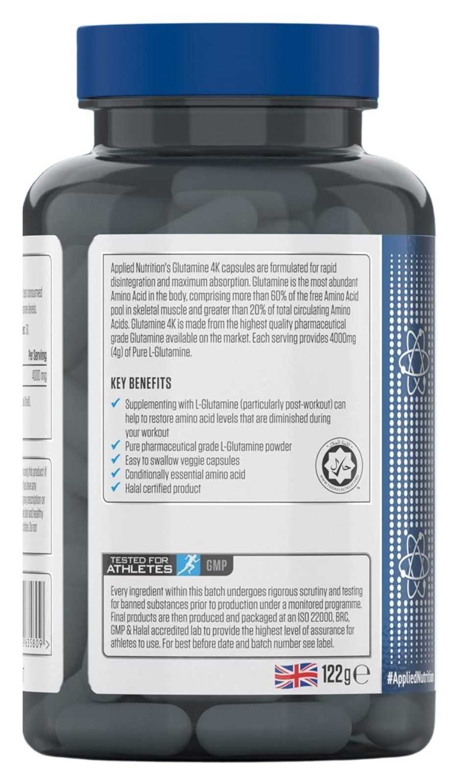 Glutamina 4k da Applied Nutrition em 120 cápsulas