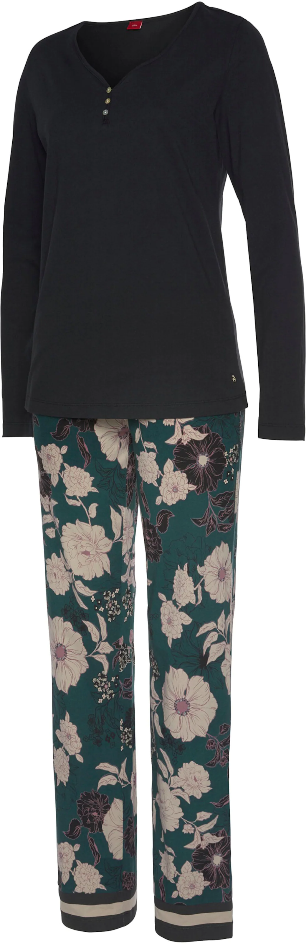 s.Oliver Pyjama in schwarz-dunkelgrün