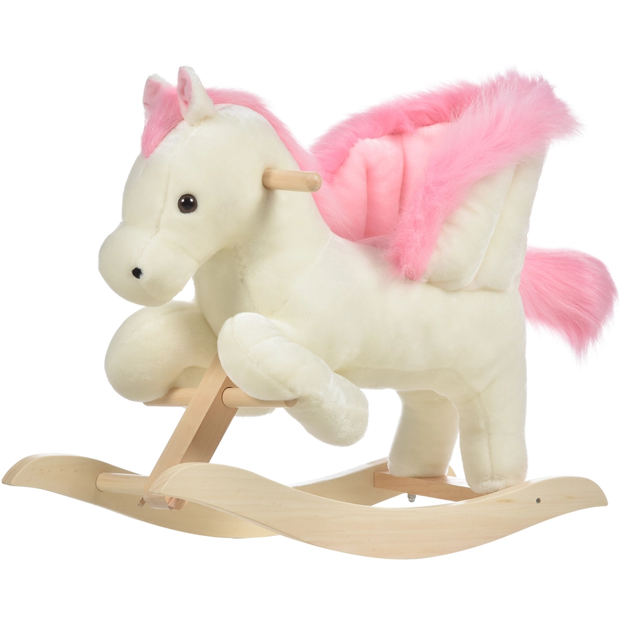 HOMCOM Schaukelpferd mit Tiergeräusche weiß, rosa