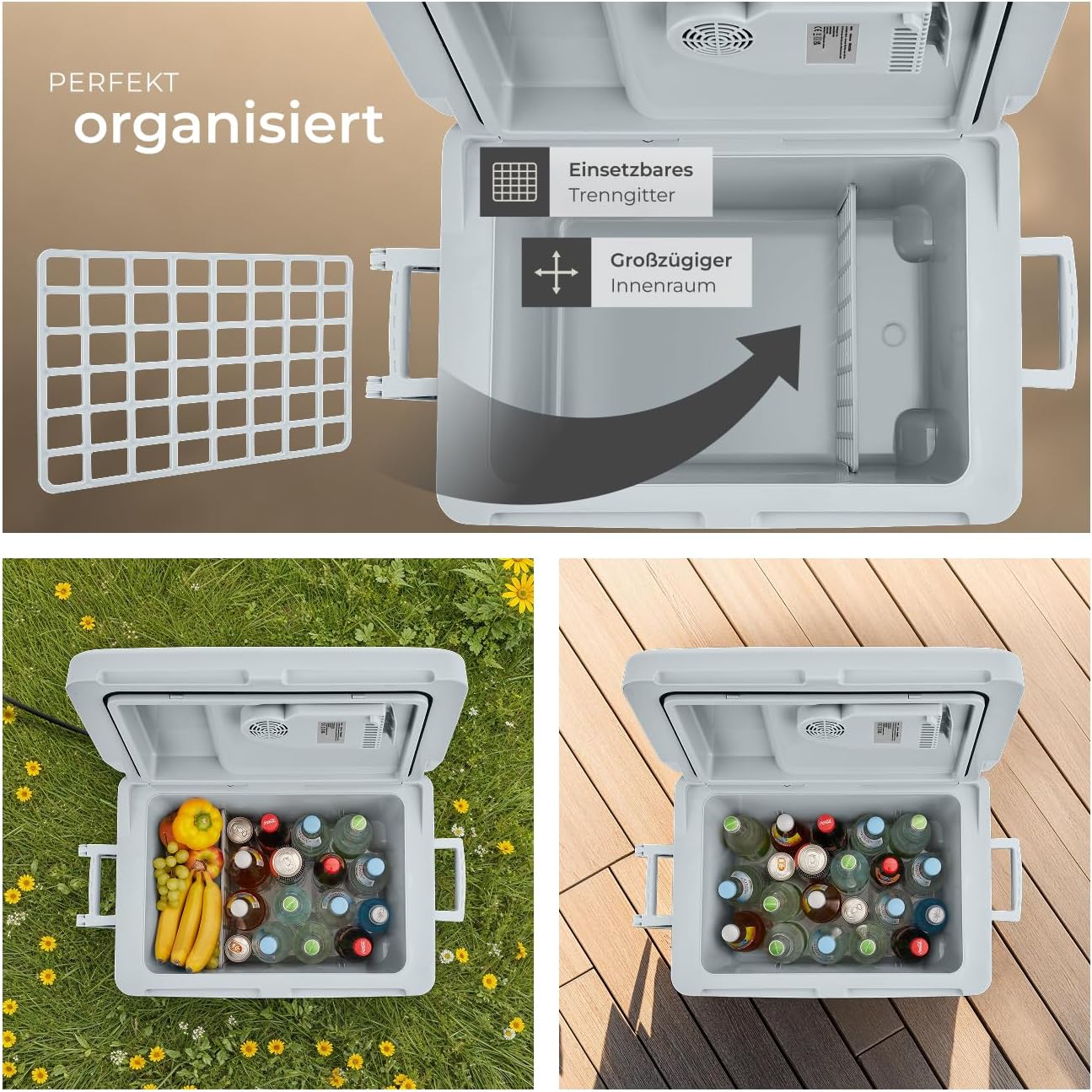tectake® elektrische Kühlbox groß 40 L, Kühl- und Warmhaltefunktion, leise Kühltasche elektrisch, für Auto oder Steckdose, mini Kühlschrank für Camping, Getränke, Thermobox mit Strom, ECO Mode
