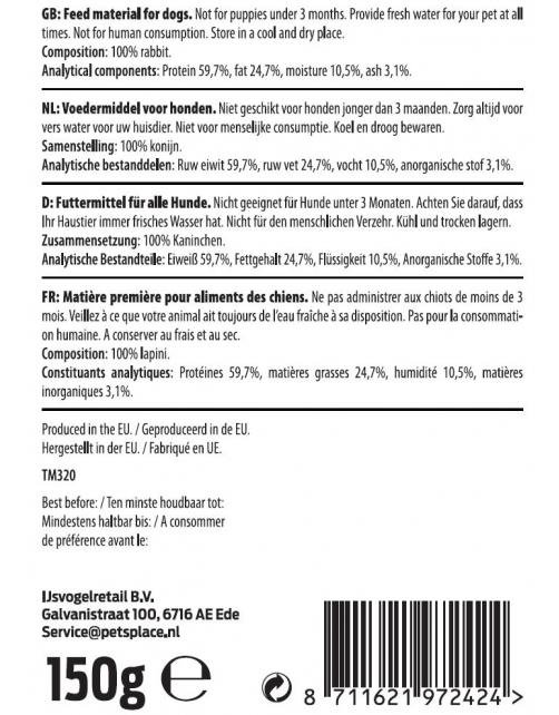 Timo Konijnenoren Met Haar - Hondensnacks - Konijn 150 g