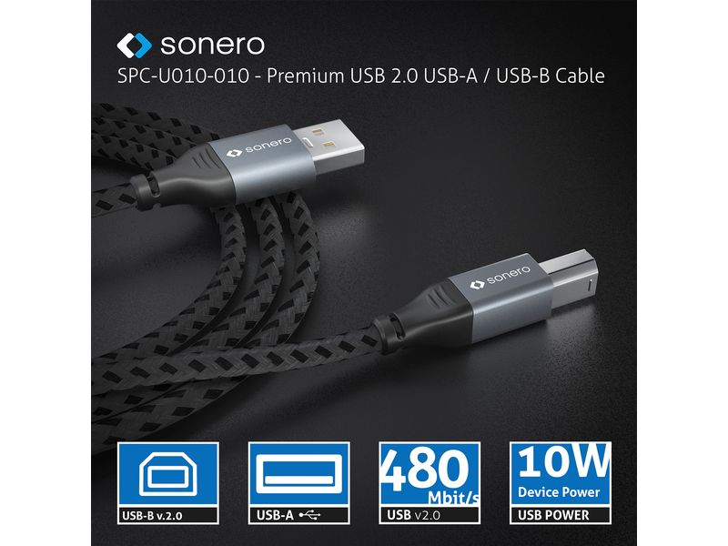 sonero USB 2.0-Kabel USB A - USB B 2 m USB 2.0 Kabel – A/b – aluminium – space grey/schwarz - 0.50m