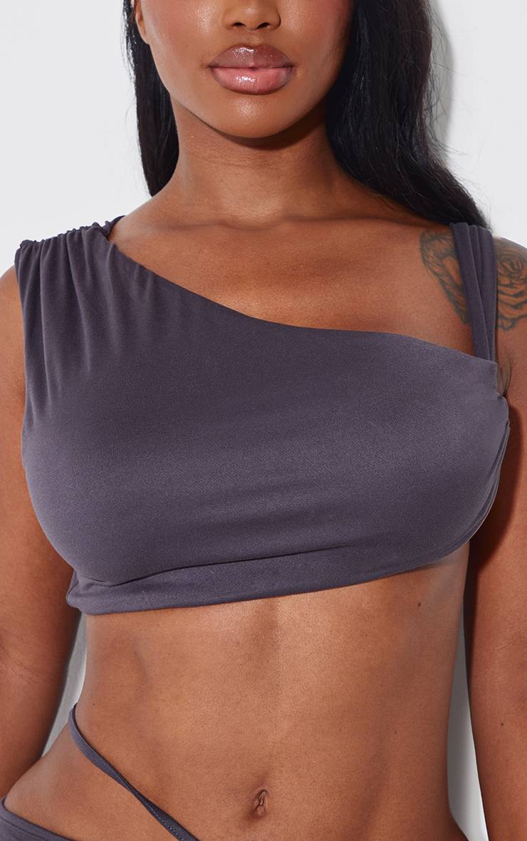 Charbon Crop Top Asymétrique Une Épaule Shape