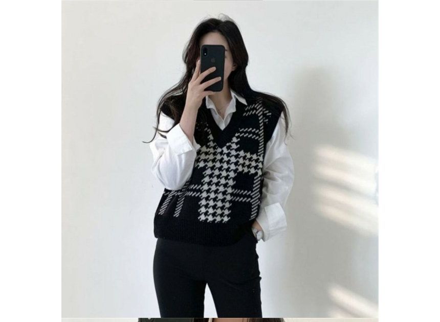 FR - V-hals pied-de-poule trui vest