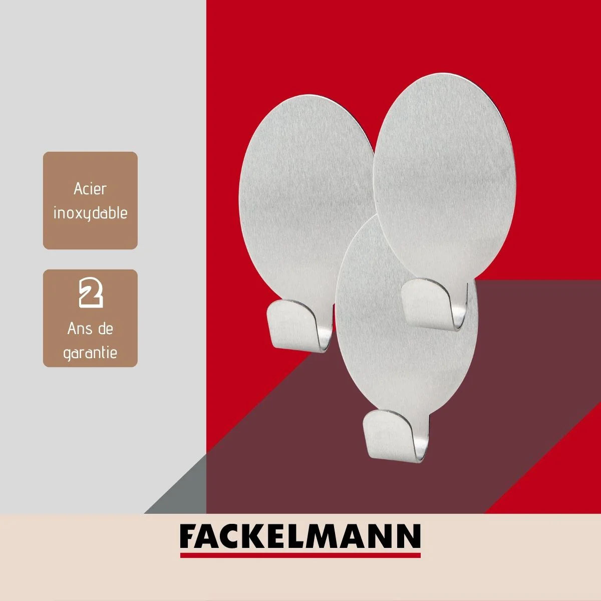 Lot de 3 crochets adhésifs universels ovales Tecno Fackelmann