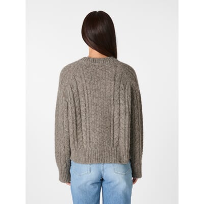 Damen-Zopfstrickpullover Alpaka, Taupe