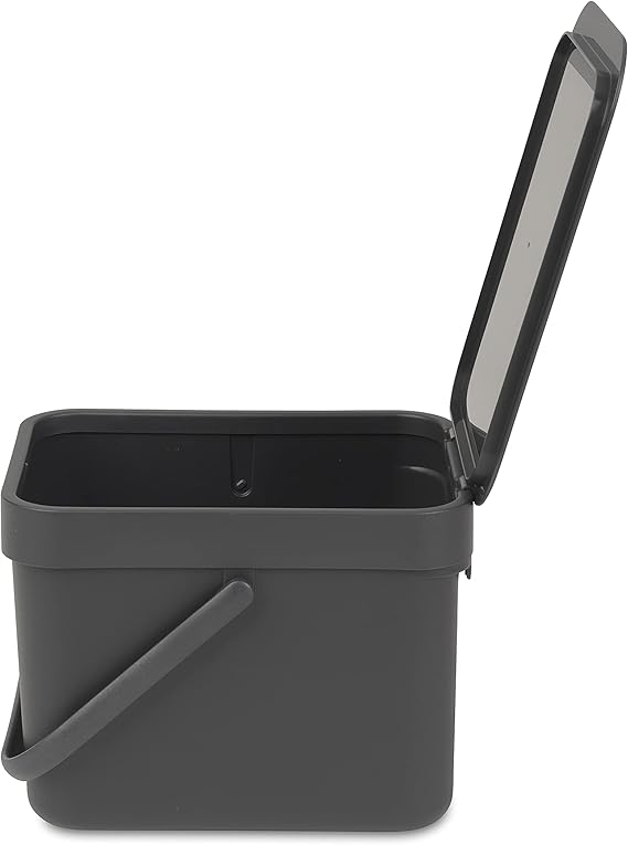 Brabantia afvalemmer met deksel, 6 liter, HxBxD 18 x 20 x 24,5 cm, kunststof, donkergrijs