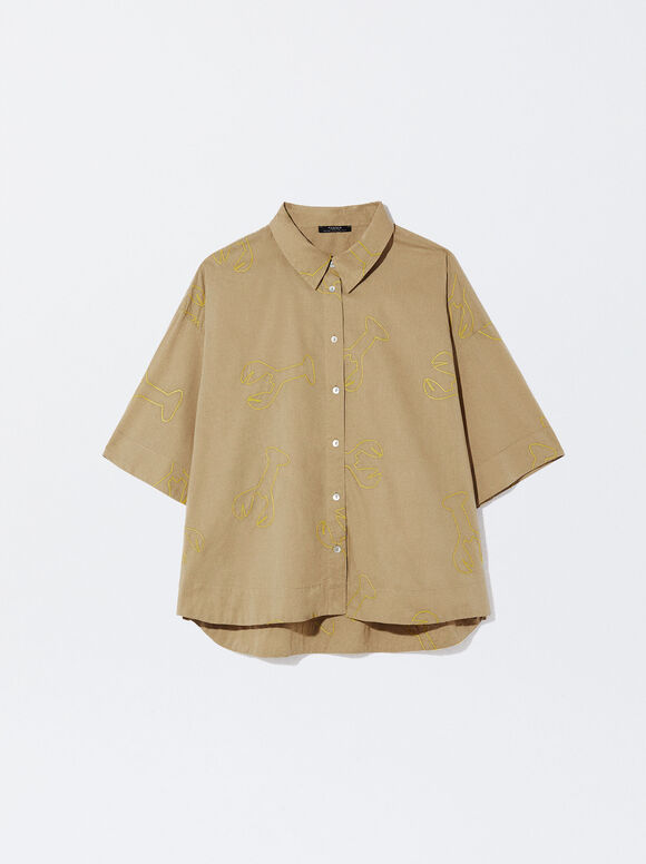 Camisa de algodão com bordado - Verde