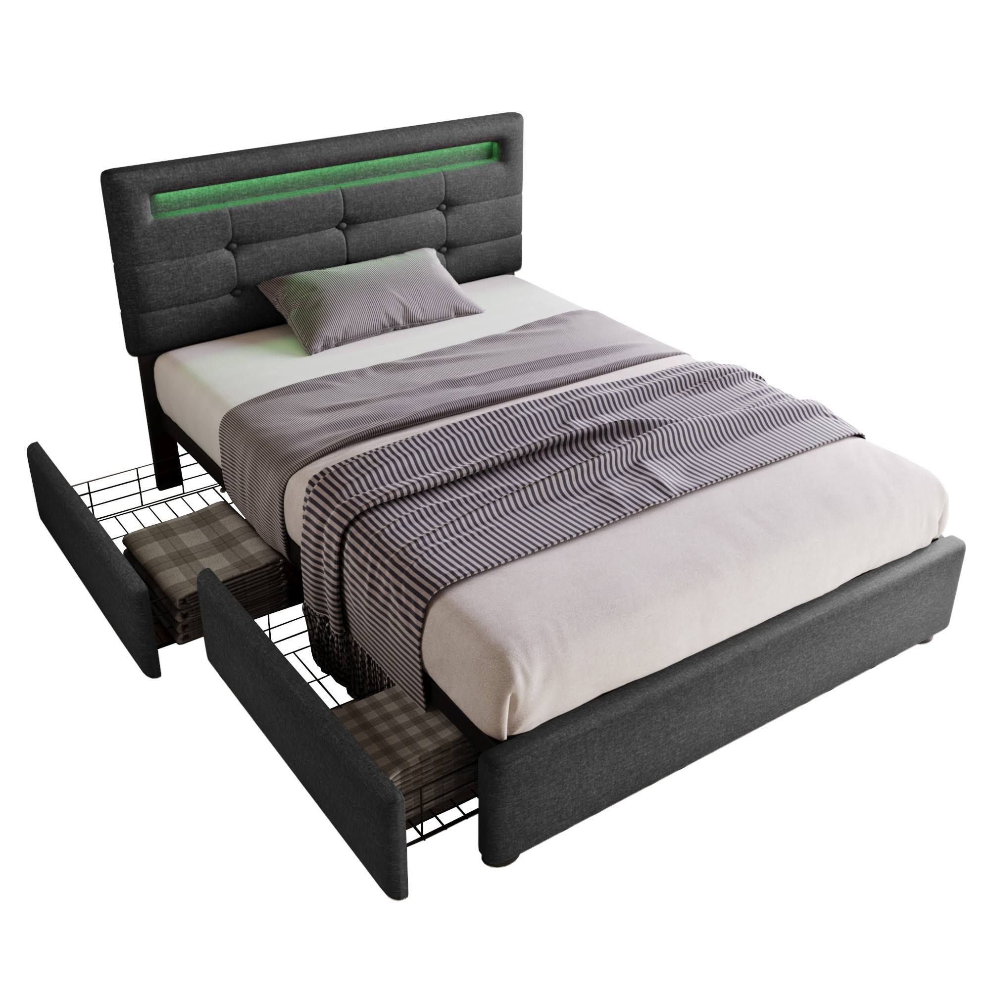 Merax Led Stauraumbett Polsterbett 90x200 Einzelbett aus Leinen mit Hö