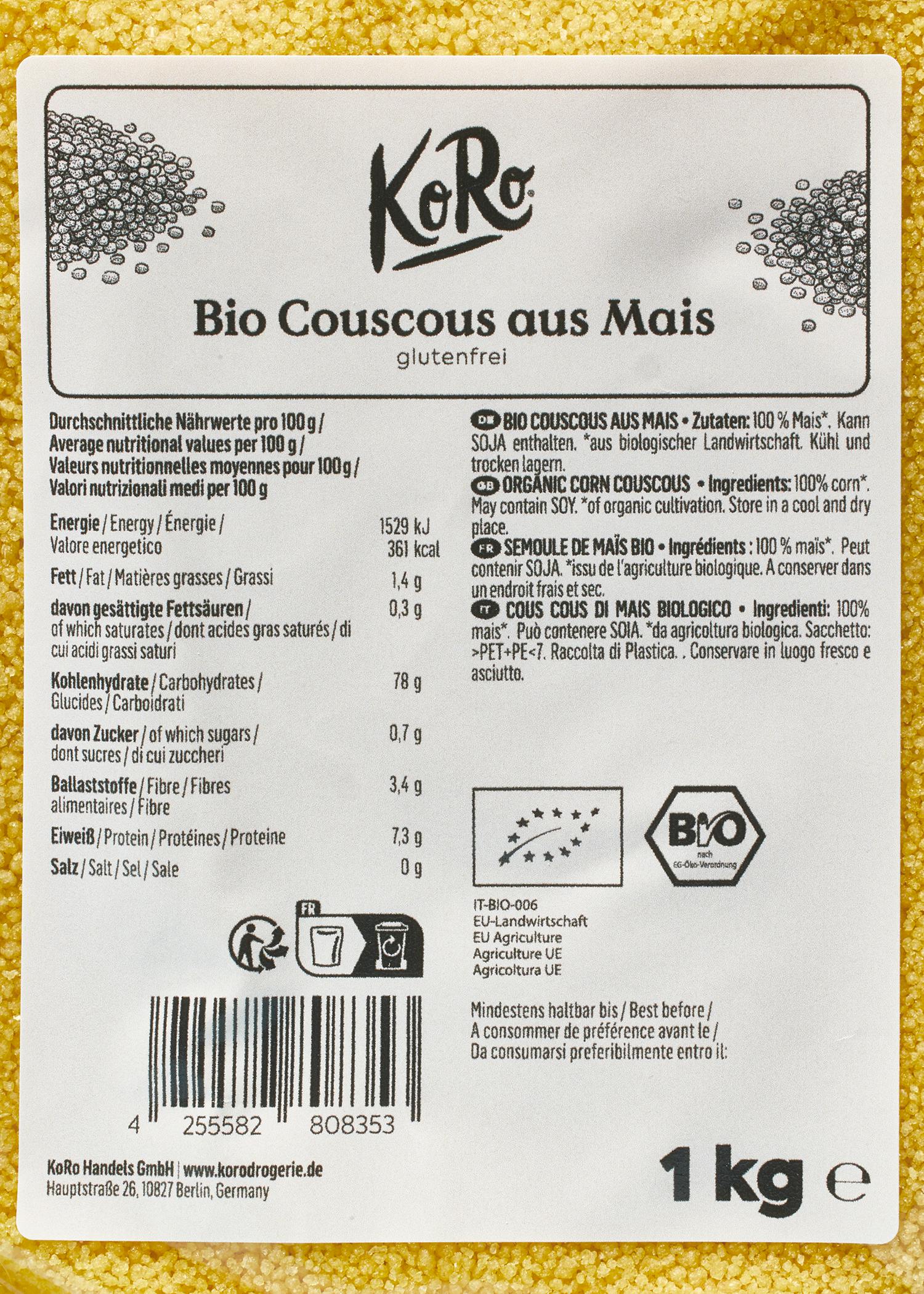 Glutenfreier Bio Couscous aus Mais 1 kg