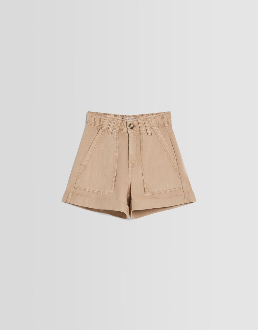 Bermudas de algodão estilo paperbag
