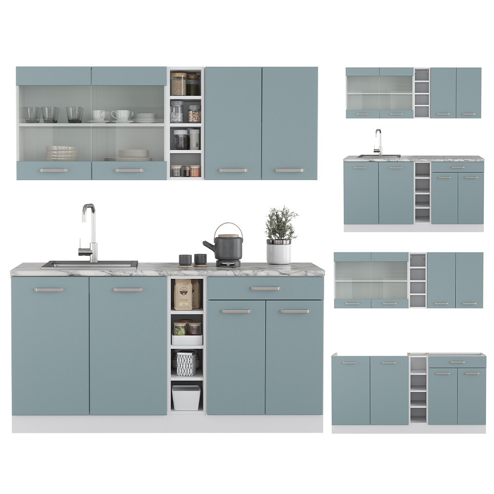 Vicco Küchenzeile R-Line Solid Weiß Blau Grau 160 cm modern Küchenschränke Küchenmöbel